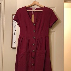 Burgundy dress with buttons